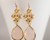 Pink Chalcedony Earrings - Swarovski Earrings - Statement Jewelry - Bridal Earrings - Mother's Day Gift