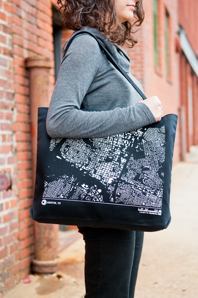 CityFabric Austin, TX Cotton Shoulder Tote (Tote-Aus-Bw-0001)