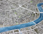 New Orleans City Map Print 8x10 Sepia Green Blue watercolor