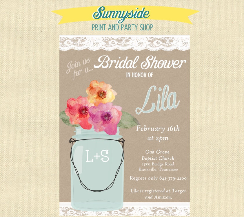 Lace Mason Jar Bridal Shower Party Invites Il_570xn