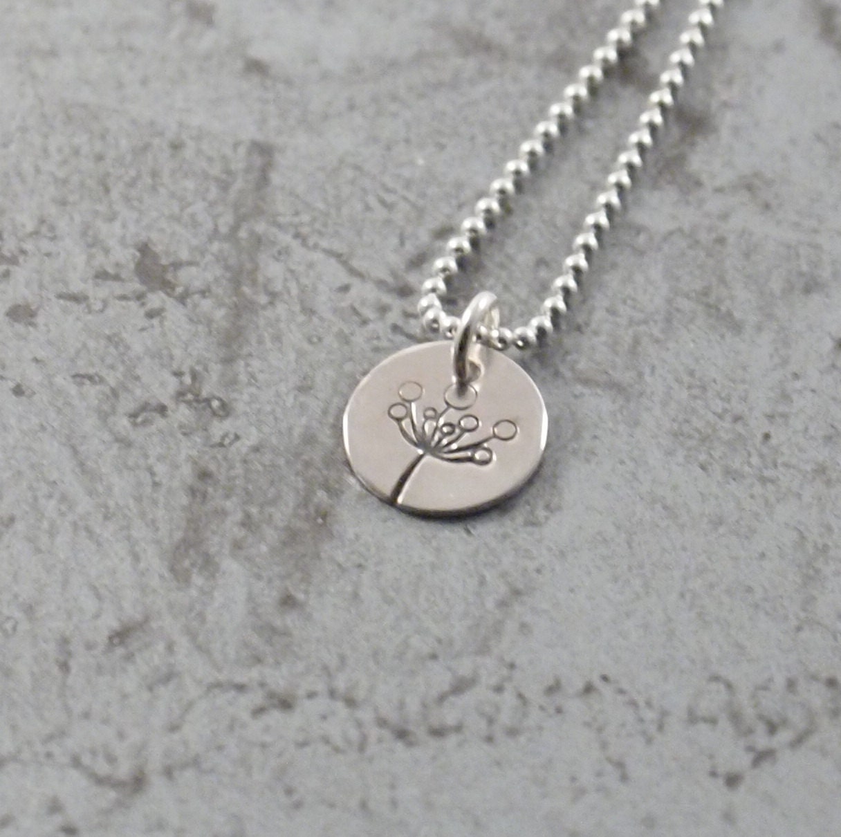 Simple Small Silver Pendant, Seedhead Circle FlowerPendant