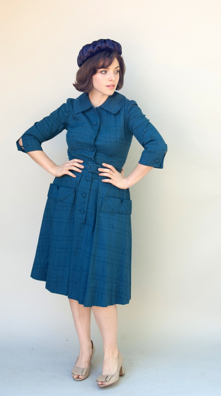 Vintage 1950s Dress - Anne of Avonlea - Navy Cotton Princess New Look Dress