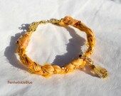 Unique Déchiré Bracelet With Seed Beads and Swarovski Raindrop , Repurposed Silk Scarf Fabric