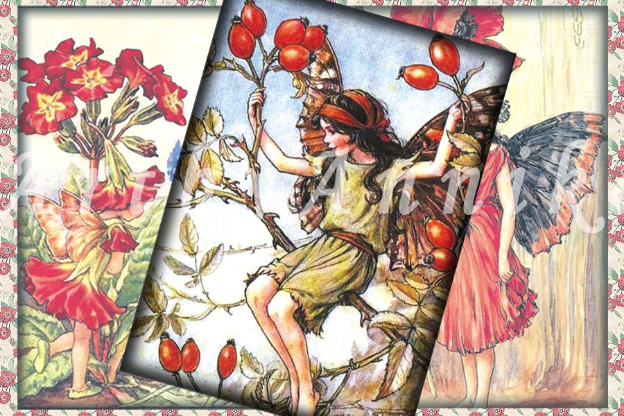 Flower fairies - 2,5x3,5 inch ATC, ACEO cards, Digital Collage Sheet for Scrapbooking