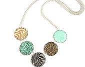 Animal print necklace - zebra stripe leopard spot - tribal ethnic wild animal jungle jewelry - brown black blue geometric tribal