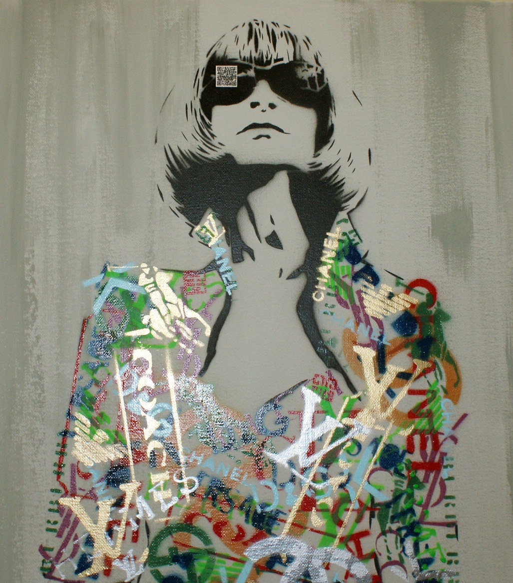 ANNA WINTOUR Textured BRIGHT Contrast Vrsn Vogue Graffiti Pop Art Portrait 18x24 Canvas Original Spray Painting with Versace Prada Chanel