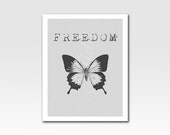 Art Print Etched Looking Text Print "Freedom Butterfly" Home Décor A3 Print Original Design by Adidit Print no. 007
