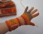Orange Teracotta Ecru Coral Grey Multicolor Handmade Gloves Wool Crochet Knit Winter Accessories Christmas Gift designed by dodofit on Etsy