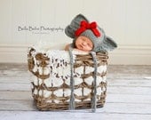 Happy Baby Elephant Hat - Girl version with bow - Made to Order, photography prop