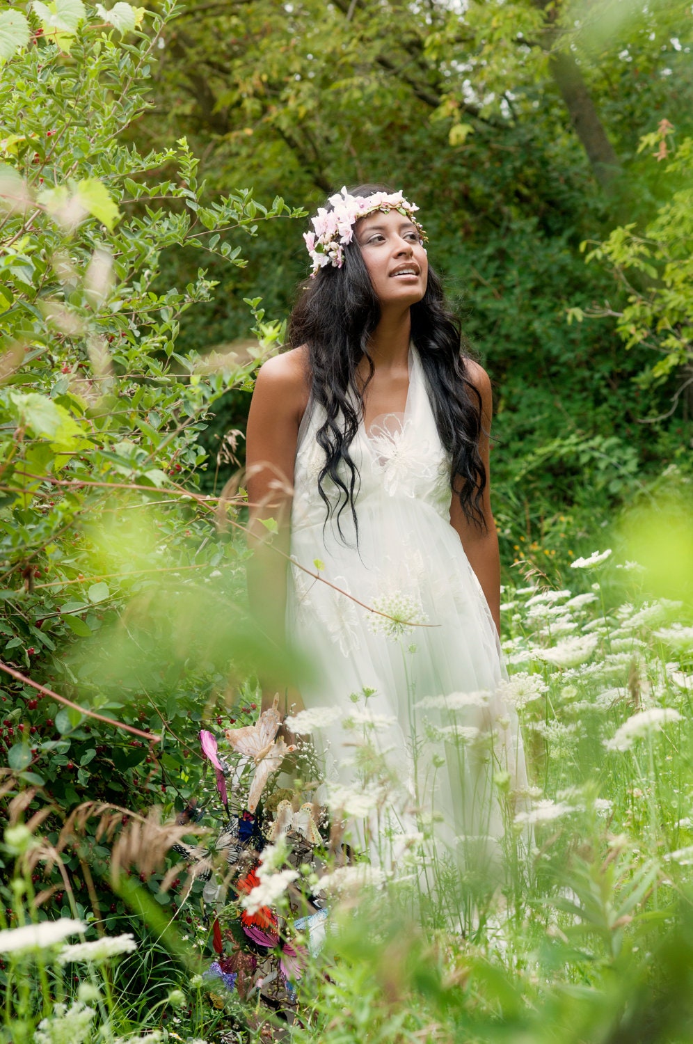 Wood nymph Fairy Floral wedding headpeice headband halo veil