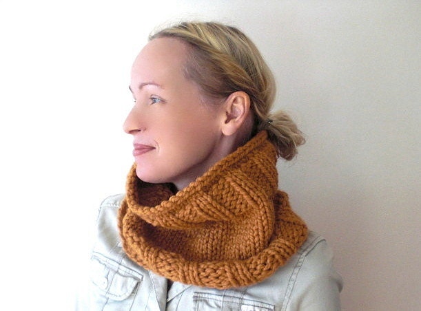 Hand knit winter cowl / spicy pumpkin / butterscotch / burnt yellow / umber / turmeric yellow / urban rustic / country chic / warm
