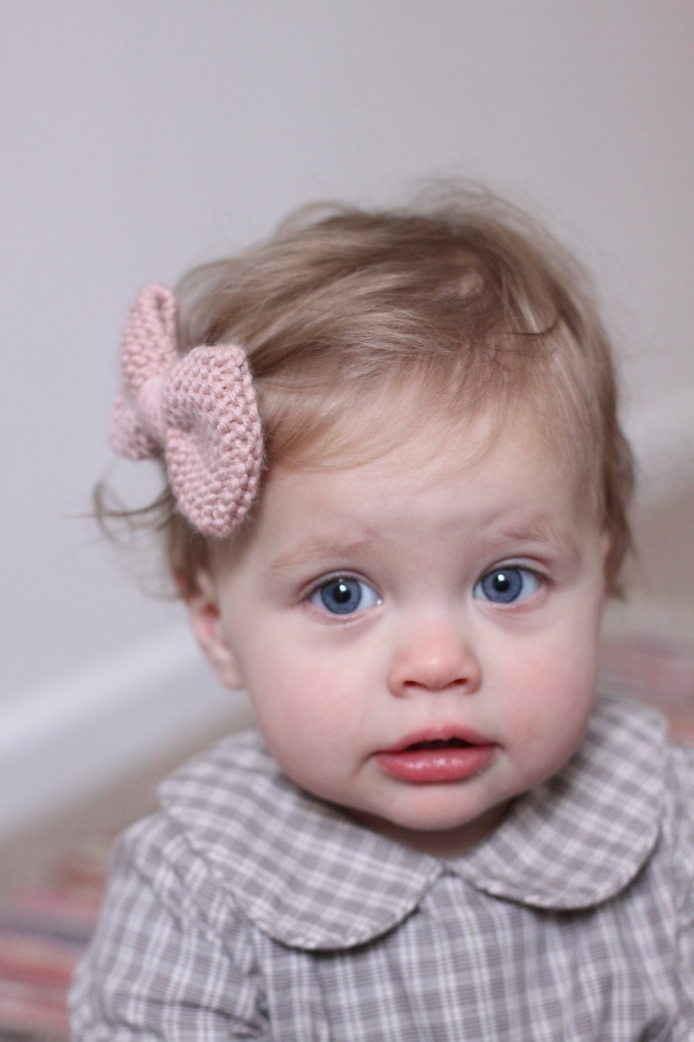 Knitted Girl's Hair Bow Clip: 3 colours available