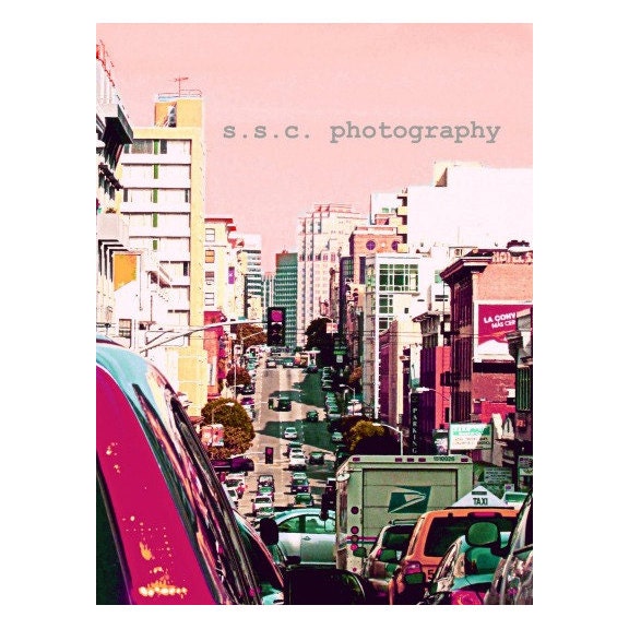 San Francisco Photo. City Photo. "Hustle and Bustle" 8.5x11in Photo. Pink.  Purple. Silver. Urban. Modern. chic. girly. colorful. home decor