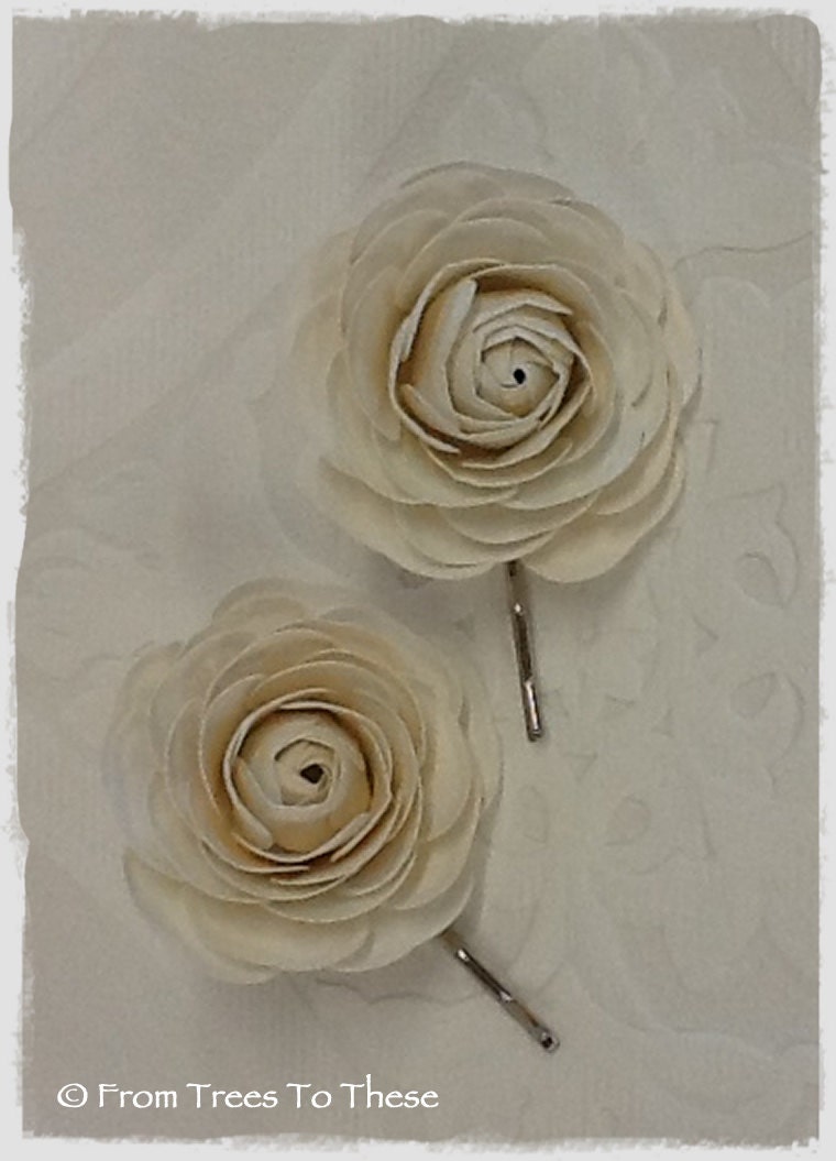 Blush Ranunculus Hair Pins - Pair (Paper)