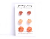 Stud earrings - Orange Stud earrings - Flower stud earrings