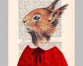 Little Squirrel-Mixed Media - Digital Illustration Print-Art Poster-Acrylic Painting- Holiday Decor-Drawing Illustration-Gift for her