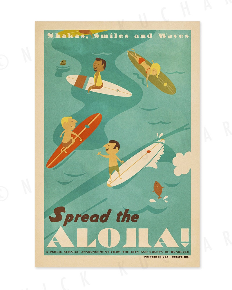 Spread the Aloha - 12 x 18 Retro Hawaii Surfing Print