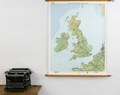 Vintage Pull Down Map, England, Dutch School Chart