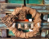 Burlap Risen Banner Bird Rosette Skeleton Key Wreath