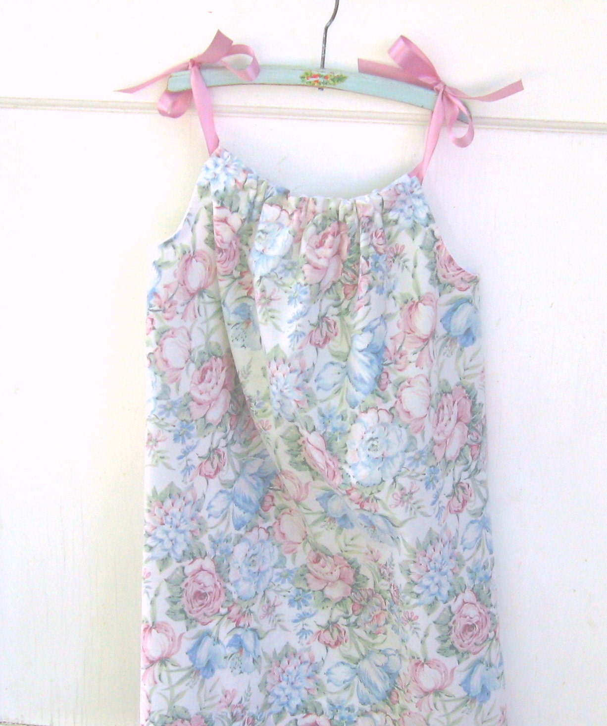 Vintage Pillowcase Dress Shabby Chic Print Girls size 4 Handmade Boutique Clothing by WhatGirlsLike Repurposed Vintage Pillowcase