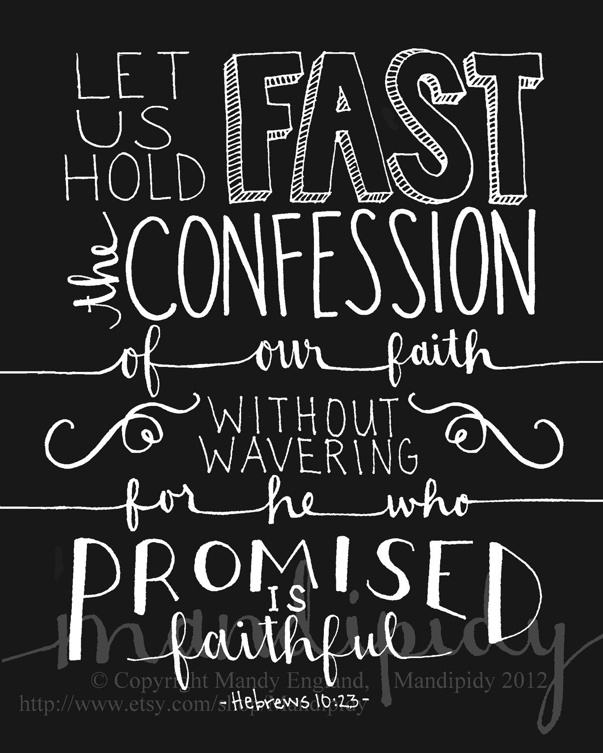 Let Us Hold Fast - Hebrews 10:23 - Vintage Style Typography - Illustrated Print by Mandipidy