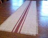 Burlap Table Runner 10 x 48 with Barn Red Grain Sack Stripes - As Seen in Better Homes and Gardens Grill It Magazine