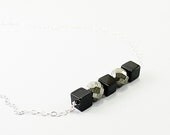 Black necklace sterling silver onyx pyrite natural stone jewelry gray
