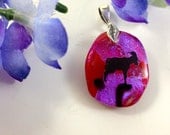 Fused Glass Necklace Pendant Dichroic  Purple and Blue on Fuchsia Mountain Goat Statement Jewelry 142