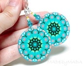 Sweet Blue Rosette Round decoupage earrings Floral motif 2-sided,  gift for her under 25 (A7)
