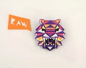 Tiger Head Brooch - Geometric Neon Hand Painted