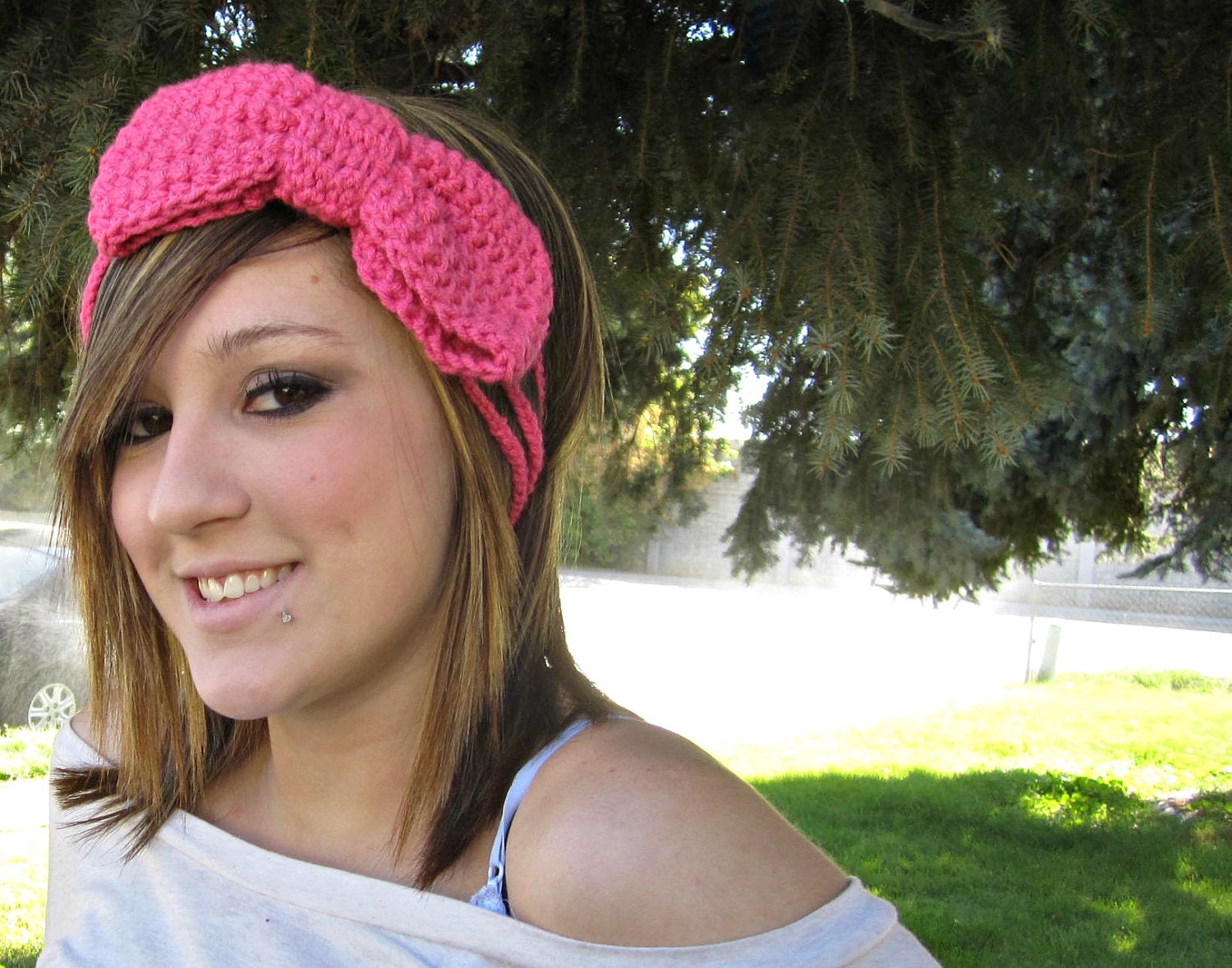 Pink Three Strand Bow Headband
