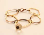 Brass/Gold Link Bracelet With Dangling Crystal Clear Bauble
