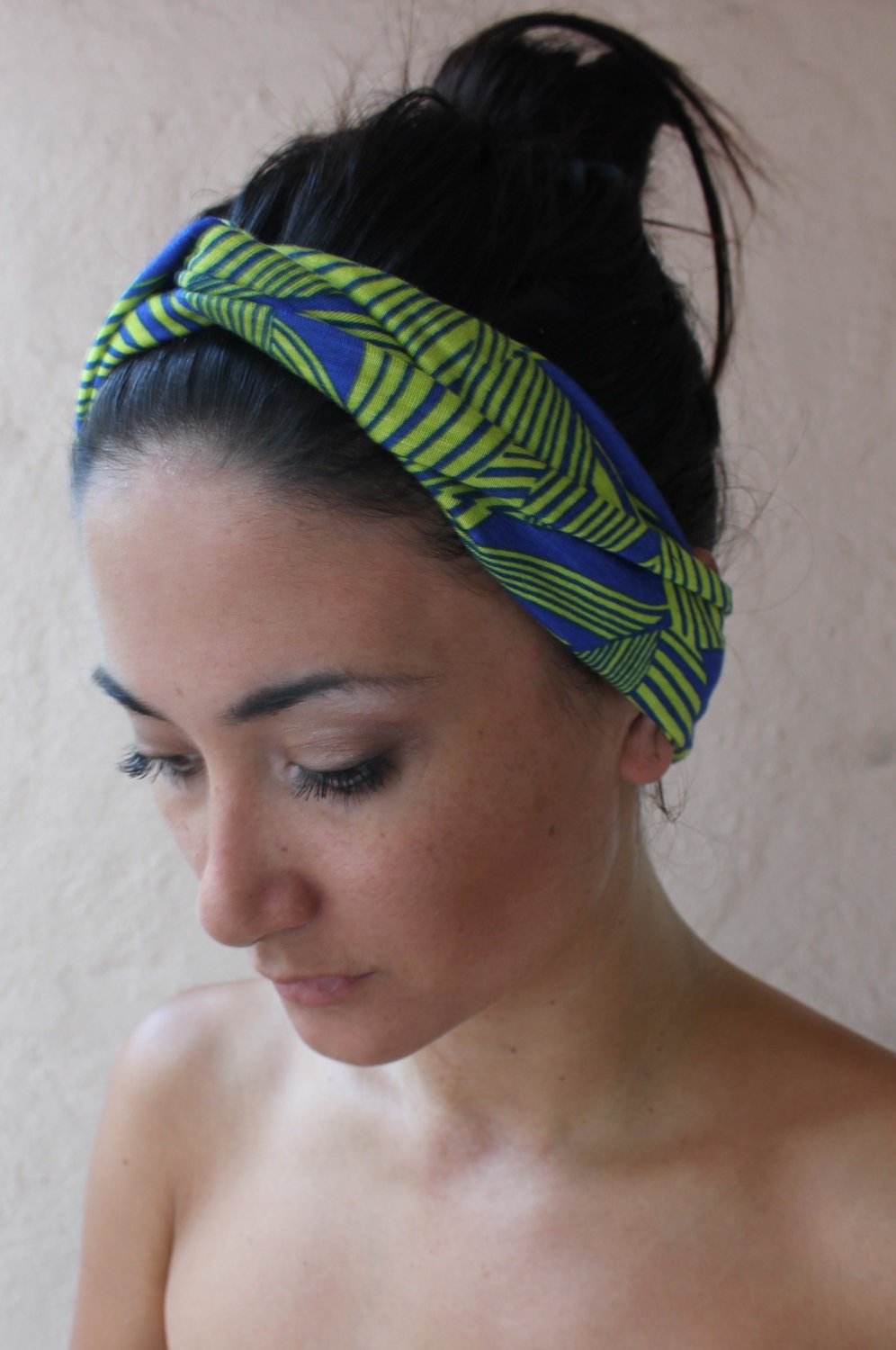Turban Twist HeadBand-Blue and yellow
