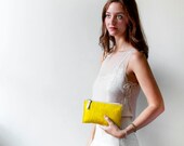 CANARY Yellow Hair on Hide Wallet. Hair on Hide Clutch. Yellow Leather Clutch