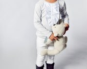 Girls Ruffle Shirt Blouse In Grey Polka Dots
