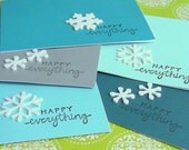 Oops -Set of 8 Turquoise, Blue, and Silver "Happy Everything" and Snowflakes Winter Holidays/ Christmas Cards - Ready To Ship
