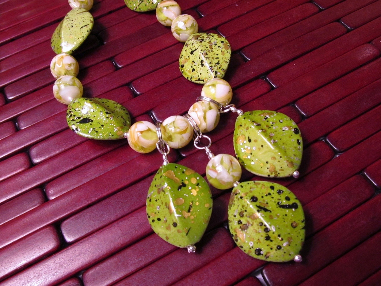 Springtime Lime Green Necklace with Mother of Pearl Resin Beads
