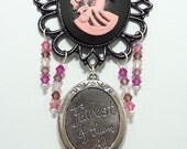 Gothic Lolita Necklace with Czech Crystals, Who Is The Fairest of Them All - On A Triple Pink Ribbon