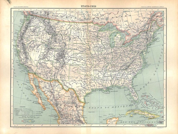 United States Vintage Map 1889 Physical By Carambasvintage On Etsy