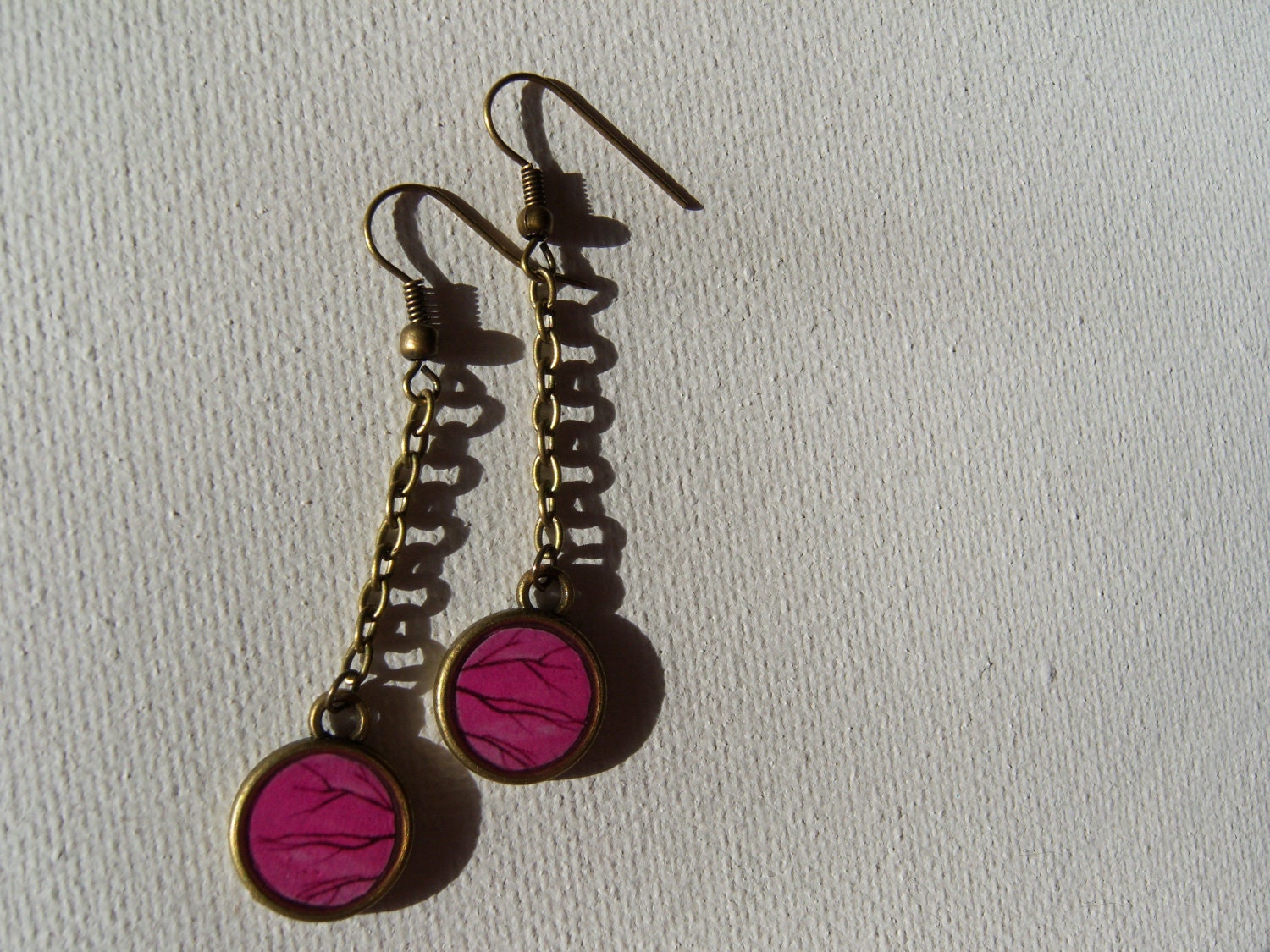 Hot Pink - Bronze Drop Earrings Original Painting Print - Reaching