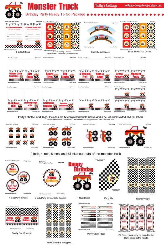 Instant Download Monster Truck Birthday Party Ready To Go Package...Printable DIY Package Il_570xn