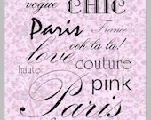 Printable Wall Art, Subway Art, Paris France pink theme (france, love, eiffel, chic, vogue, poodle), Uprint Typography, 8x10 collage poster