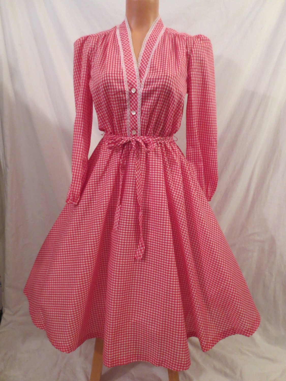 PICNIC PIN UP rockabilly shirt dress Avon Fashions red check full skirt sz S