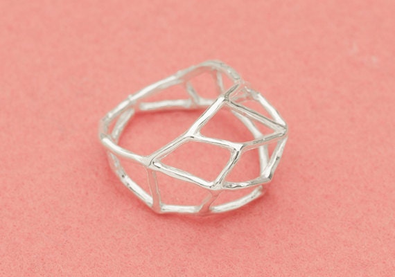 Geometric silver ring - Japanese linear design ring - Wabi sabi Jungle Gym design