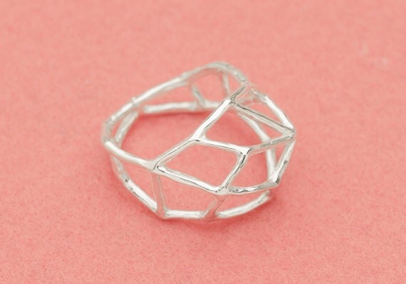 Geometric silver ring - Japanese linear design ring - Wabi sabi Jungle Gym design