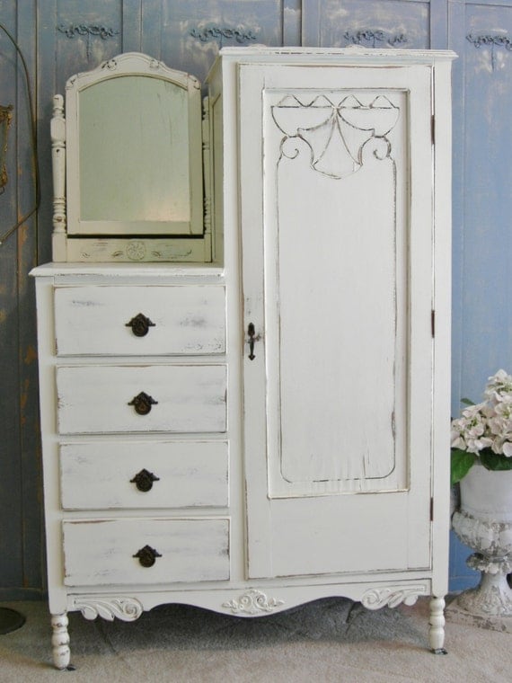 Items similar to WHITE PAINTED CHEST The Shabby Chic Furniture Bedside Chest Dresser Farmhouse