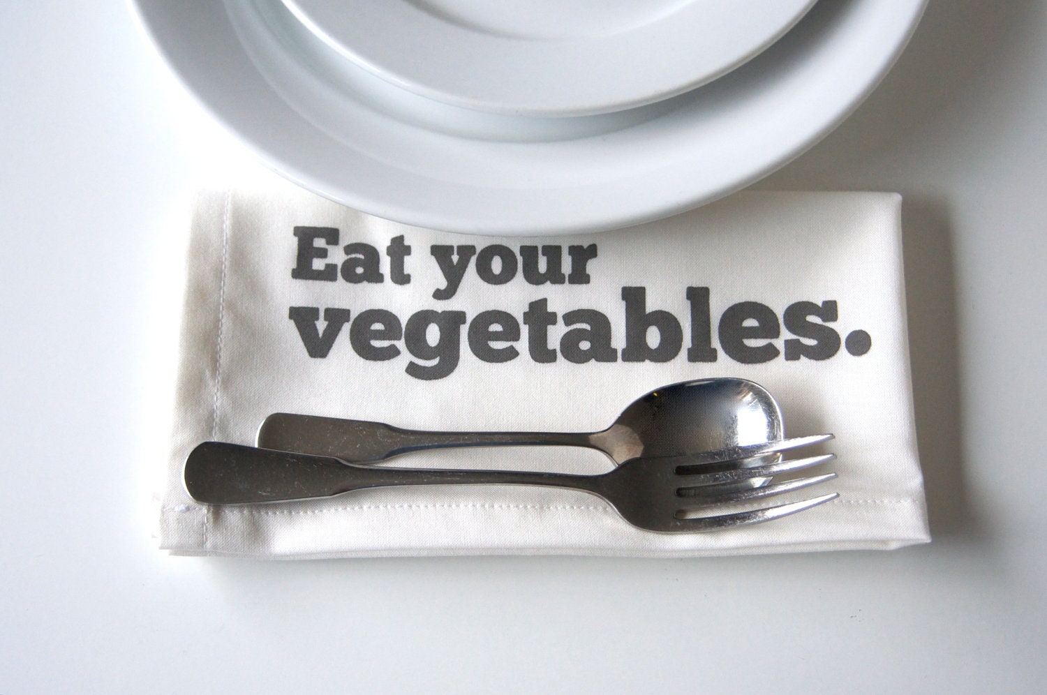 Set of Eight Hand Printed Cloth Napkins in Eat Your Vegetables