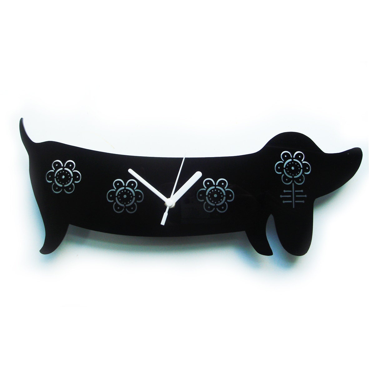 Kirstie the black flower Sausage Dog wall clock (only one left)