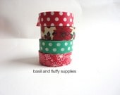 Holiday Washi Tape Four Rolls Set Green Red White Polka Dots Poinsetta Holiday Christmas Washi Paper Tape