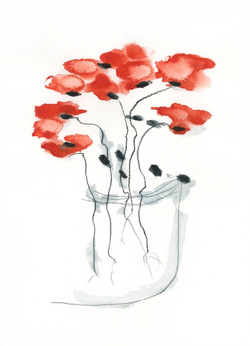 Mothers day Red Poppy Art Print 8x10 flower floral watercolor nursery decor for girls room gift under 25